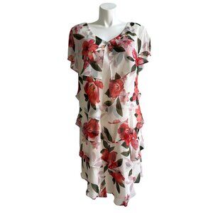SLNY Women's Floral Chiffon Tiered Dress With Rhinestone Accent V-Neck Size 18W